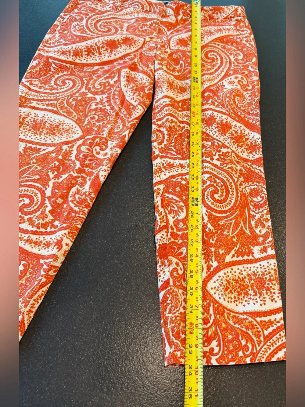 J.Crew City Fit Paisley Pants 10 Orange Red Stretch Straight Leg Preppy